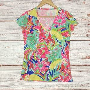 Lilly Pulitzer Michele V Neck Top in Palm Reader Sz XS
